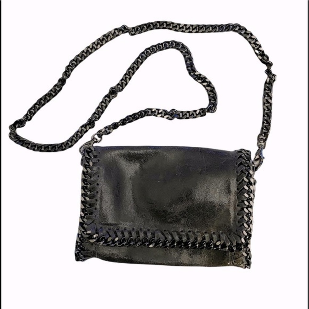 Borse in Pelle Distressed Gray Leather with Silver Chain Shoulder Bag